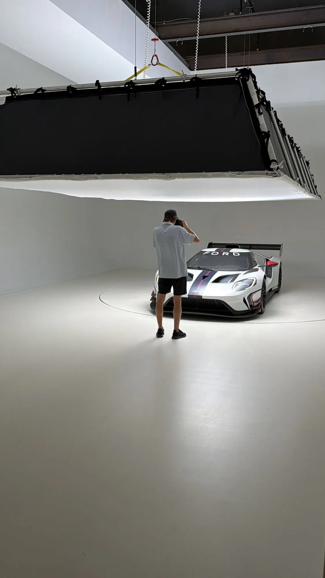 Shooting the white Ford GT Le Mans race car in studio